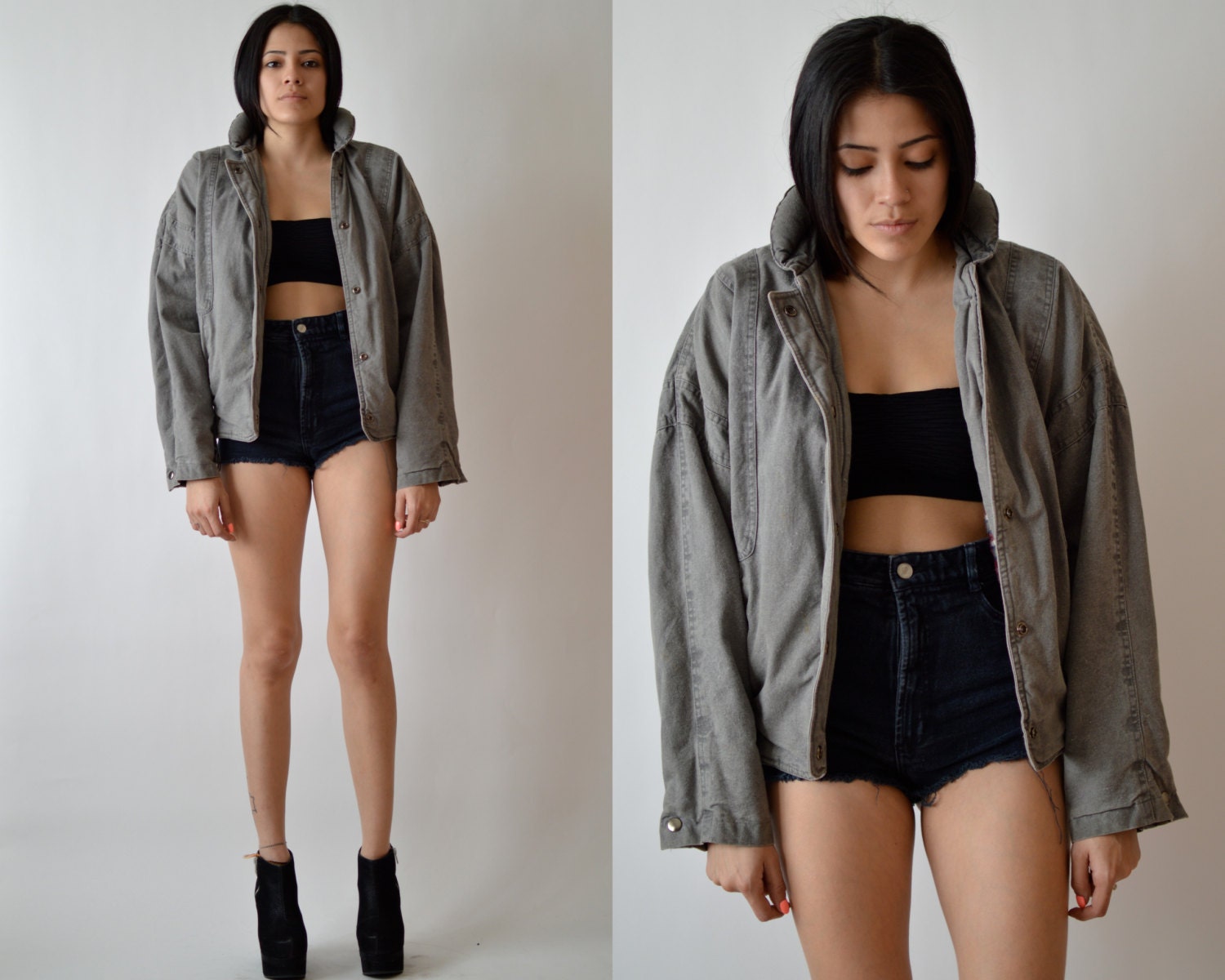 Vintage 1980's Grey Bomber Style Jacket