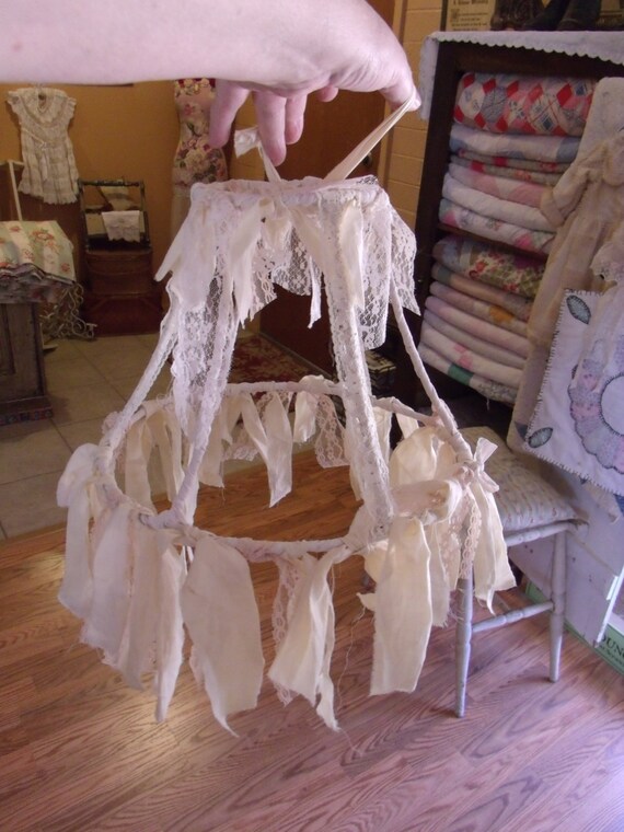 Items similar to Tattered Repurposed Lamp Shade Romantic Industrial