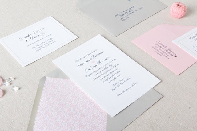 Eloise Wedding Invitation in Pink and Grey - SAMPLE - Romantic Simple Wedding Invitation - Flat Print Wedding Invitation