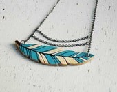 Wooden Feather Pendant Necklace Hand Painted Feather Necklace 2 in 1