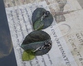 Patina Green Leaf Earrings Garden Earrings Rose Earrings Gypsy Bohemian