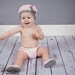 Crochet Baby Hat and Booties Set with Flowers in Soft Pink and Gray, sizes NB, 0-3 months, 3-6 months, 6-9 months, 9-12 months