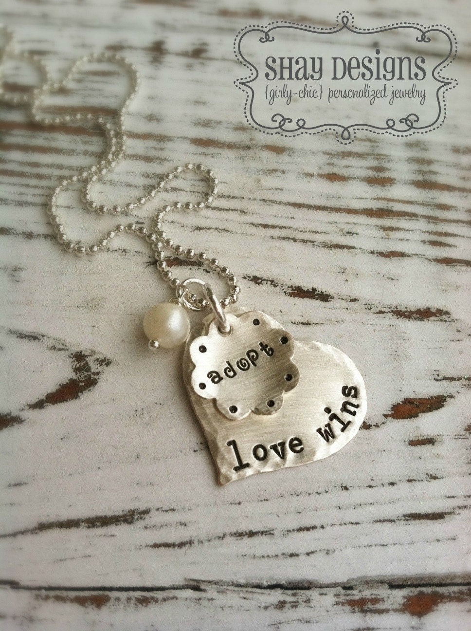 Stamped  ADOPTION Heart Necklace
