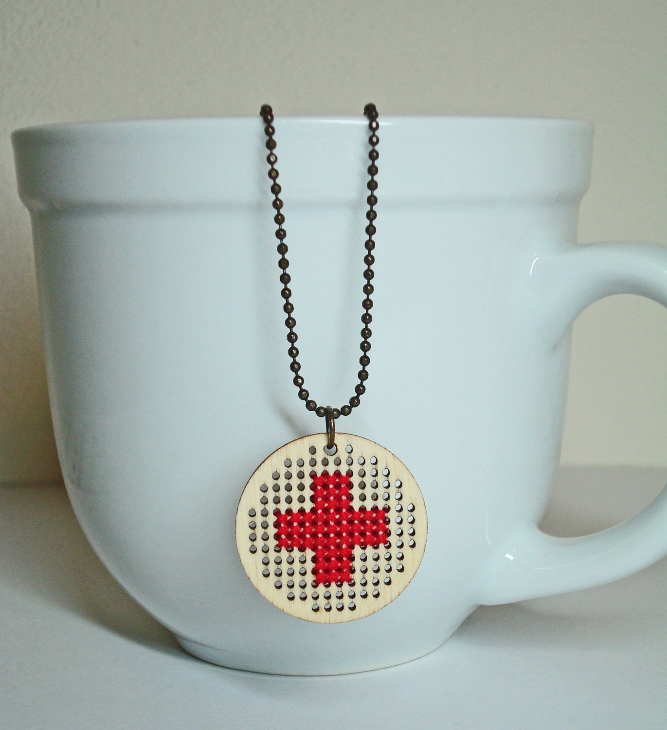 Red Cross cross stitch necklace