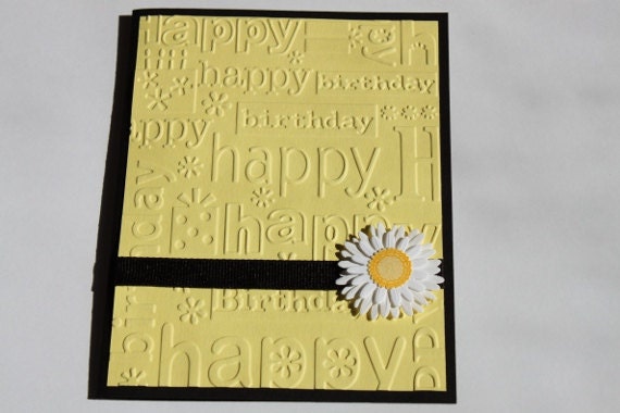 Daisy Birthday Card- Embossed, Black,Yellow, White
