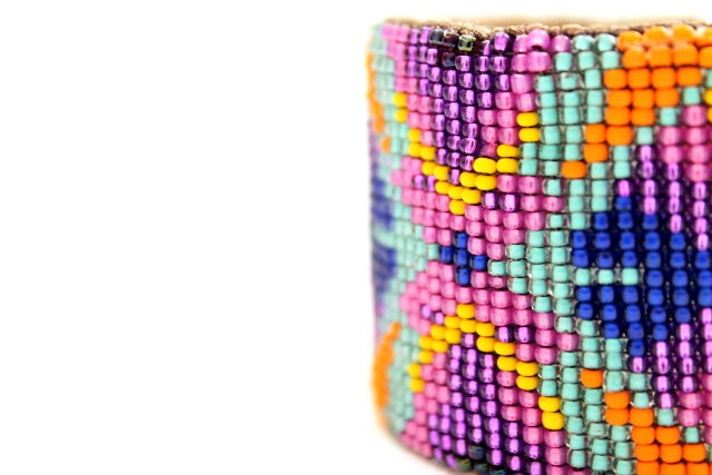 wide loom woven cuff - yellow, turquois, sapphire, hot pink, purple, orange