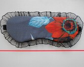Red Poppy Cotton Black Satin Handmade Sleep Eye Mask with Organza Frill / Summer Vacation Accessory