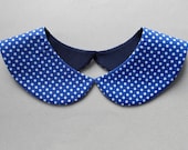 Blue and White Polka Dot Handmade Detachable Peter Pan Collar Necklace / Must Have On Trend Accessory Col Claudine Amovible