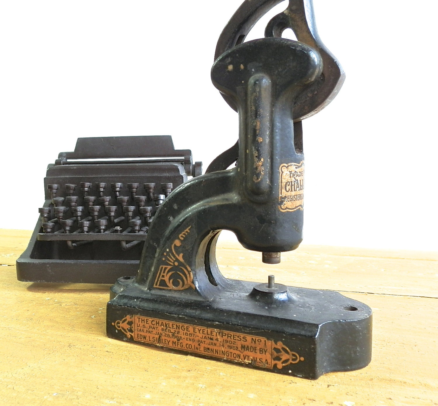 Antique Eyelet Press The Challenger No. 1 Bennington VT Vintage Office Equipment