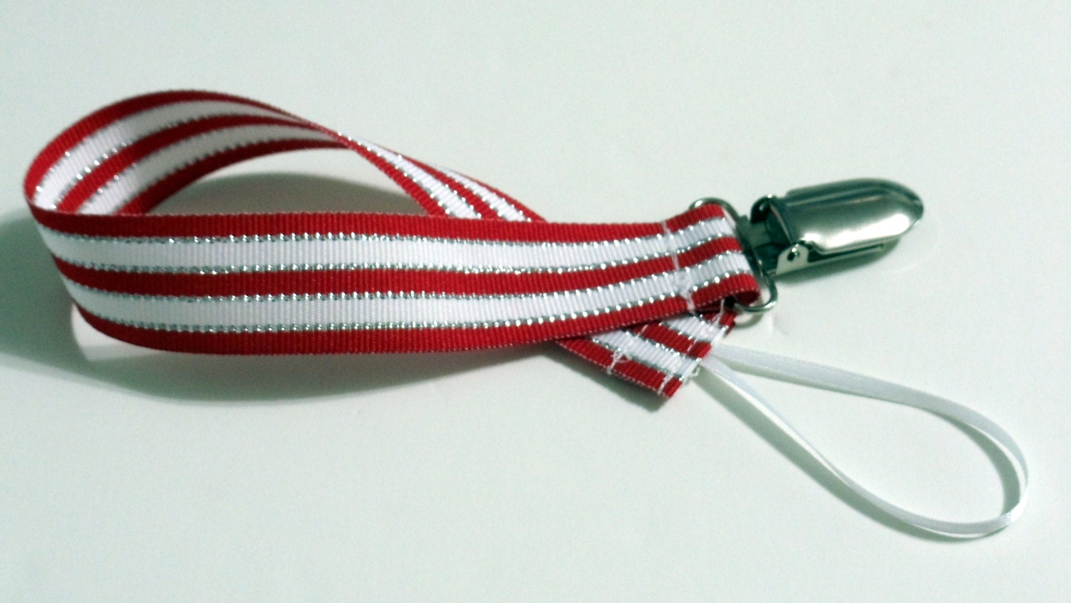 Red Silver Ribbon Pacifier Clip Pacifier Holder