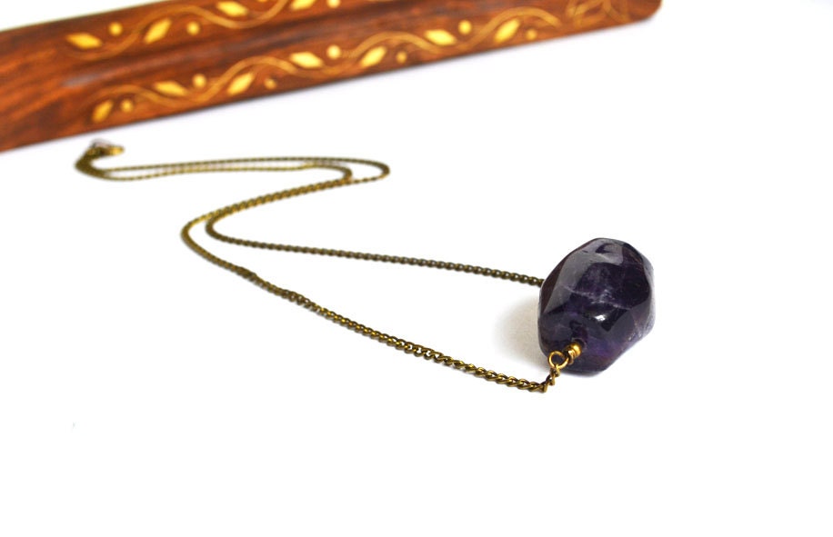 Amethyst Single Stone Necklace, Purple Nugget Stone Necklace, Amethyst Jewelry, February Stone Aquarius