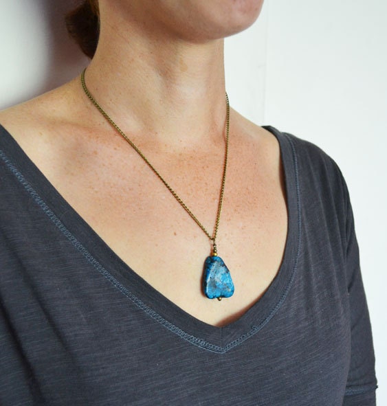 Turquoise Necklace, Ocean Blue Turquoise Necklace, Gold and Blue Stone Jewellery, Tribal Necklace