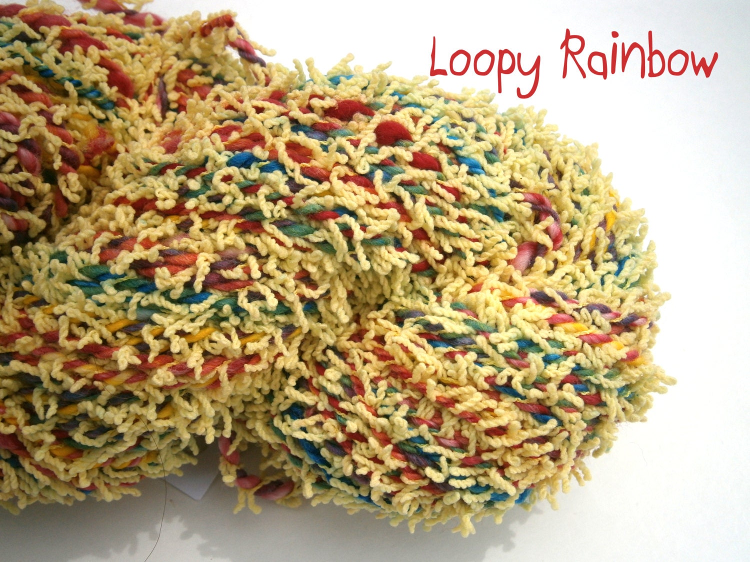 Handspun Yarn - Superwash Merino Wool & Nylon - 3 ply - Worsted Weight - Loopy Rainbow - Item 2013.058.060