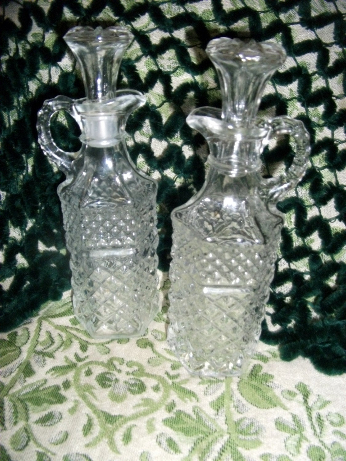 Vintage Pressed Glass Cruet Bottles with Stoppers EAPG Both Only 6 USD