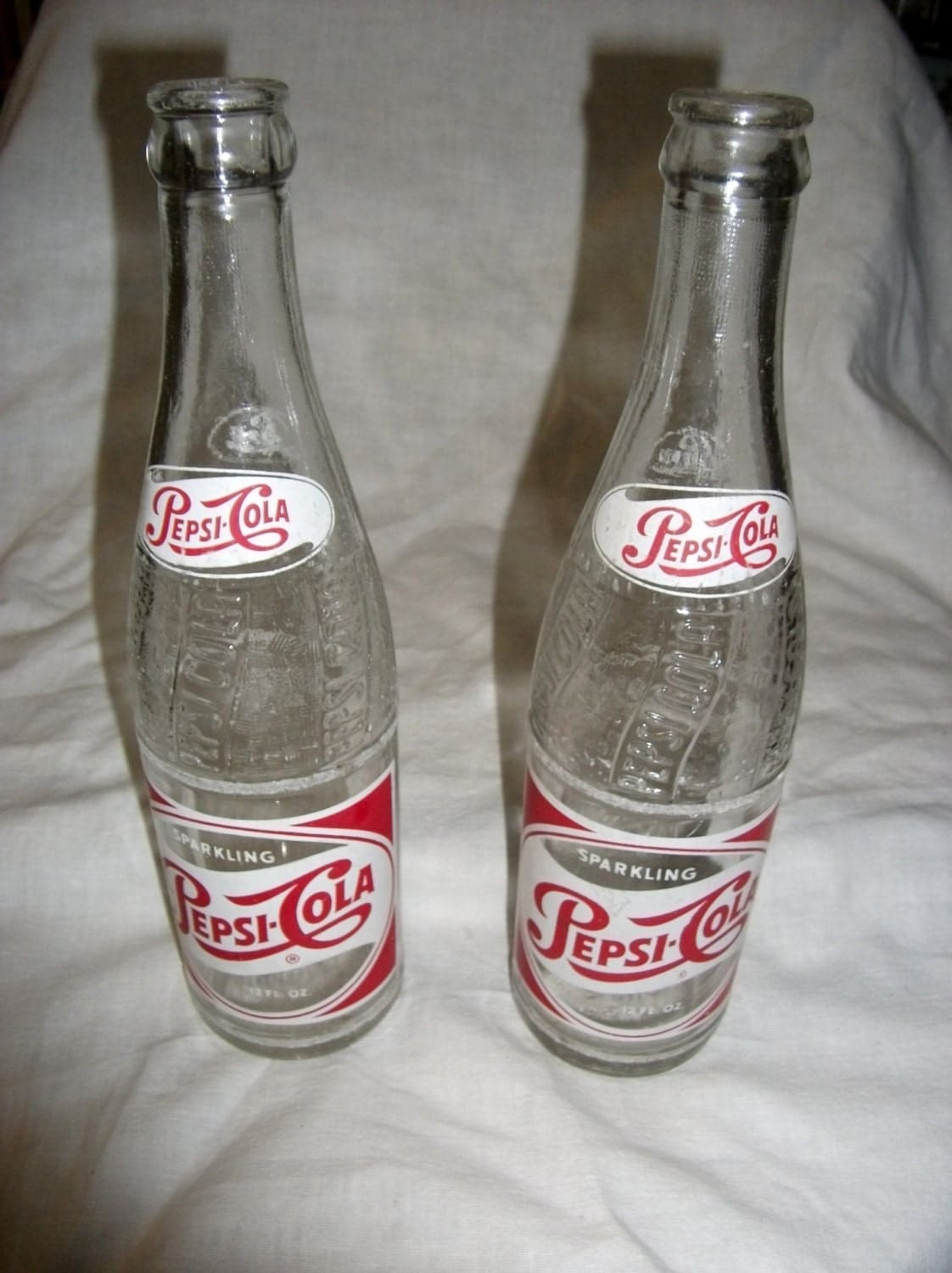 Vintage PepsiCola Glass Bottles with raised by SusOriginals