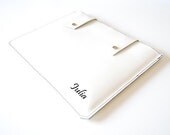 Bright White Quality Leather Case Ipad  Custom Personalized Name Type Button Closure Smooth Texture Protection Case Sleeve