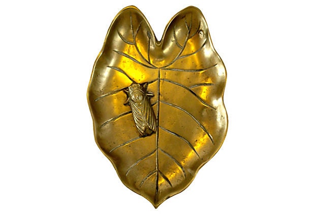 Vintage Brass Leaf Tray with Moth