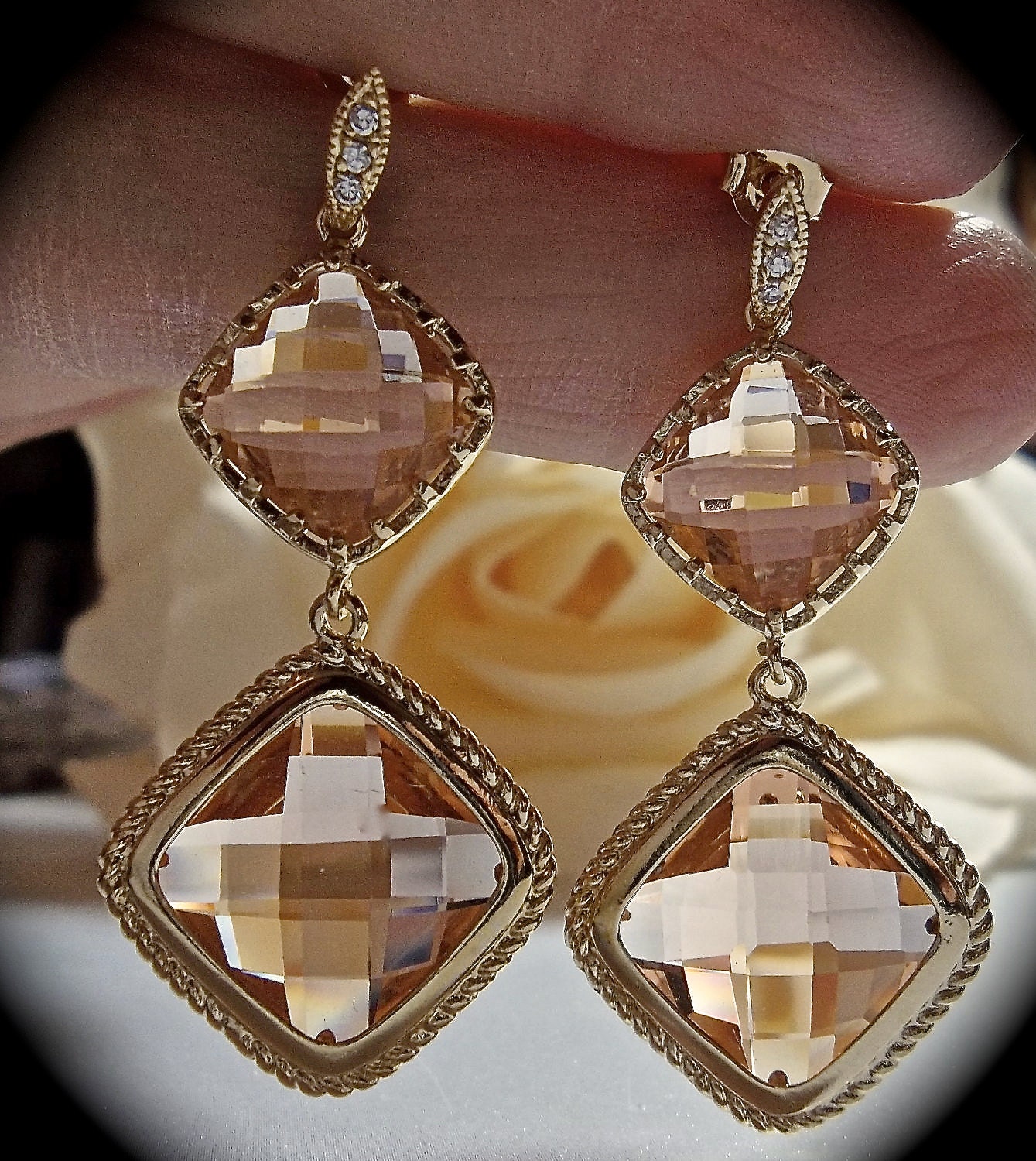 Gold earrings - Champagne - Sparkles like crazy - Gold over Sterling posts -