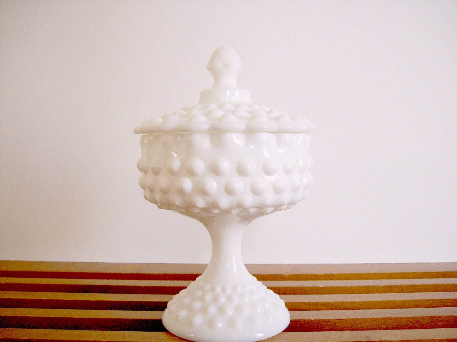 Fenton Hobnail Compote with Lid, Lidded Bowl, Pedestal Bowl, Vintage Milk Glass