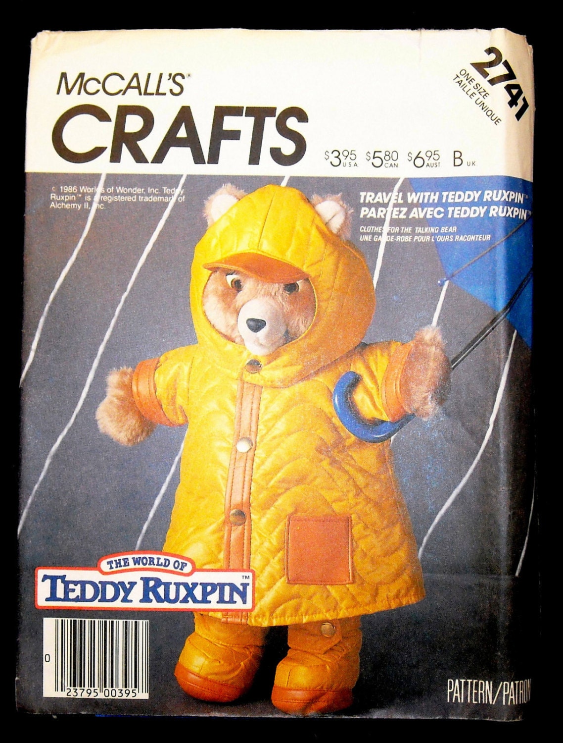 Vintage McCalls Craft Sewing Pattern 2741 Teddy Ruxpin Rain Coat and Hat Outfit