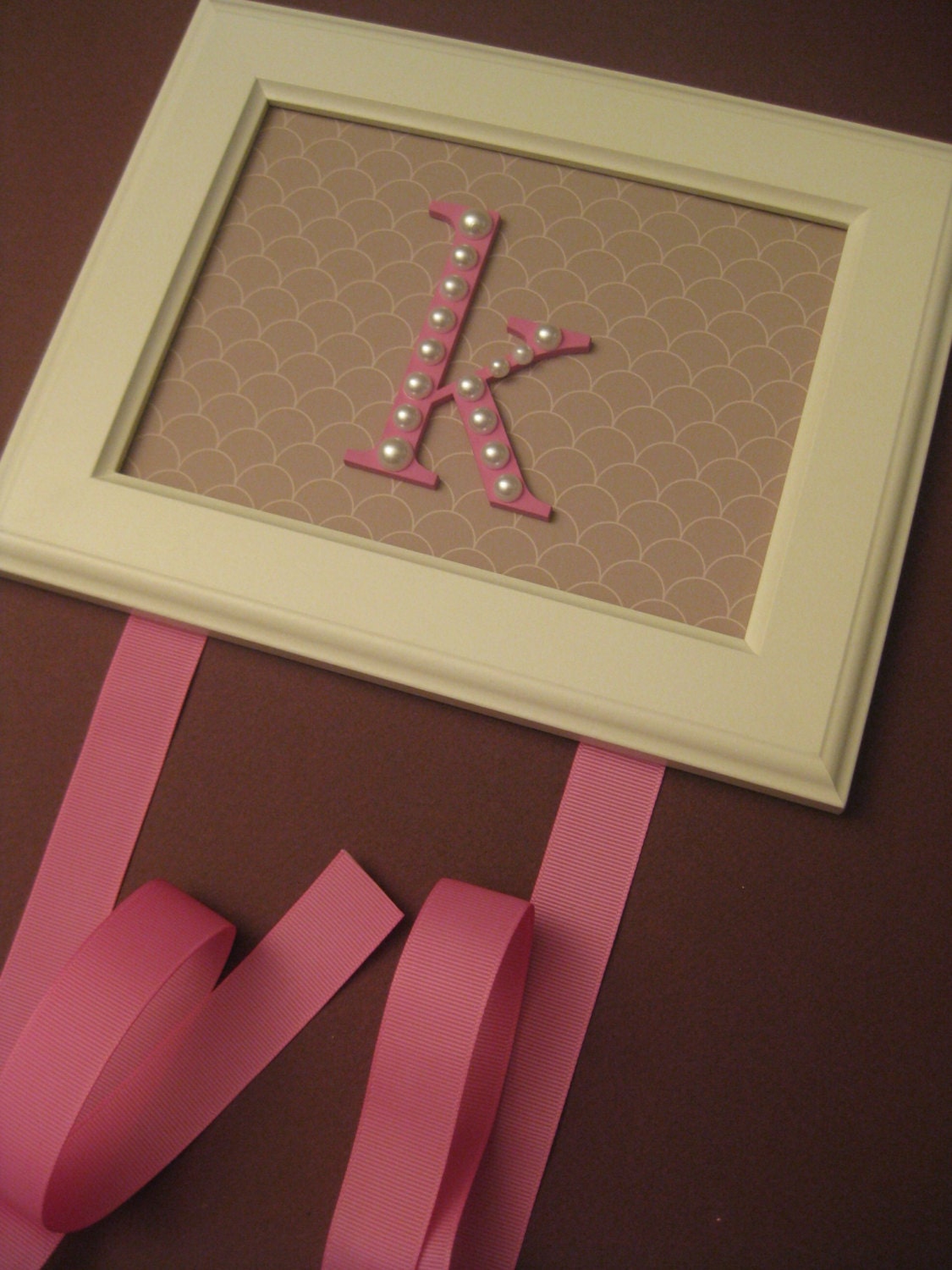 Pink and Taupe Letter Hair Bow Holder