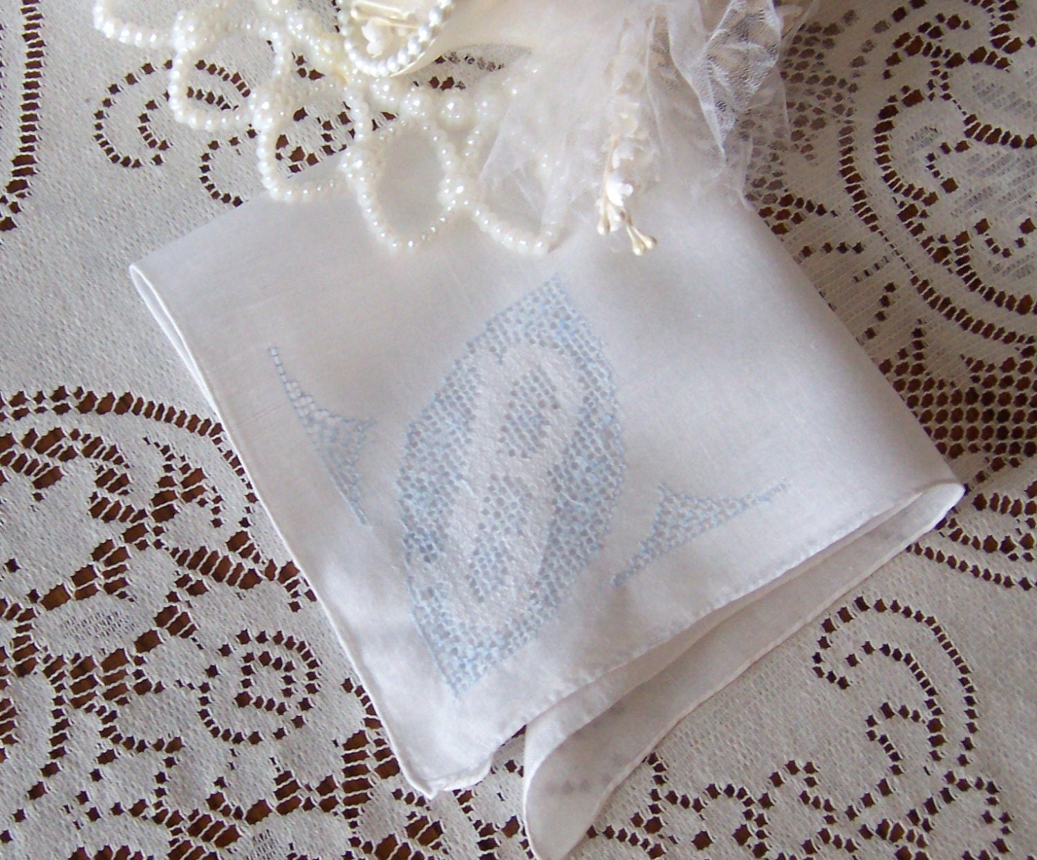 Monogrammed B Hanky Brides Handkerchief Something Old and Something Blue