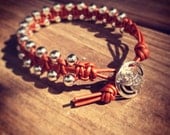 Metallic Copper Leather Beaded Bracelet