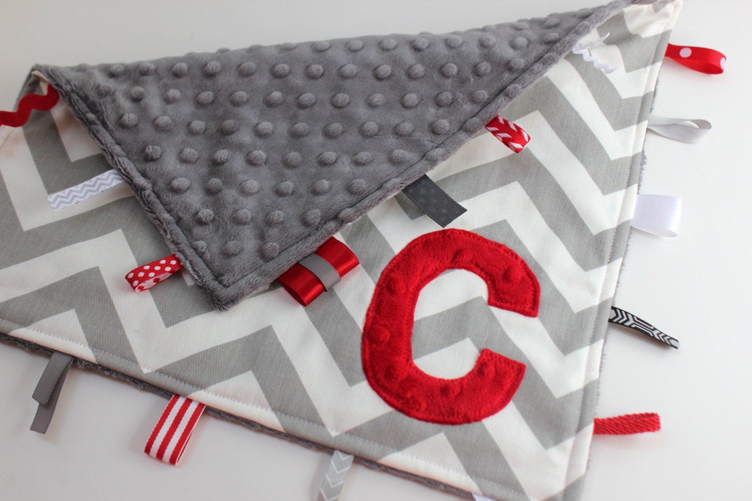 Personalized Chevron baby blanket - Red Gray - lovey travel minky shower gift nursery monogram intial elephant