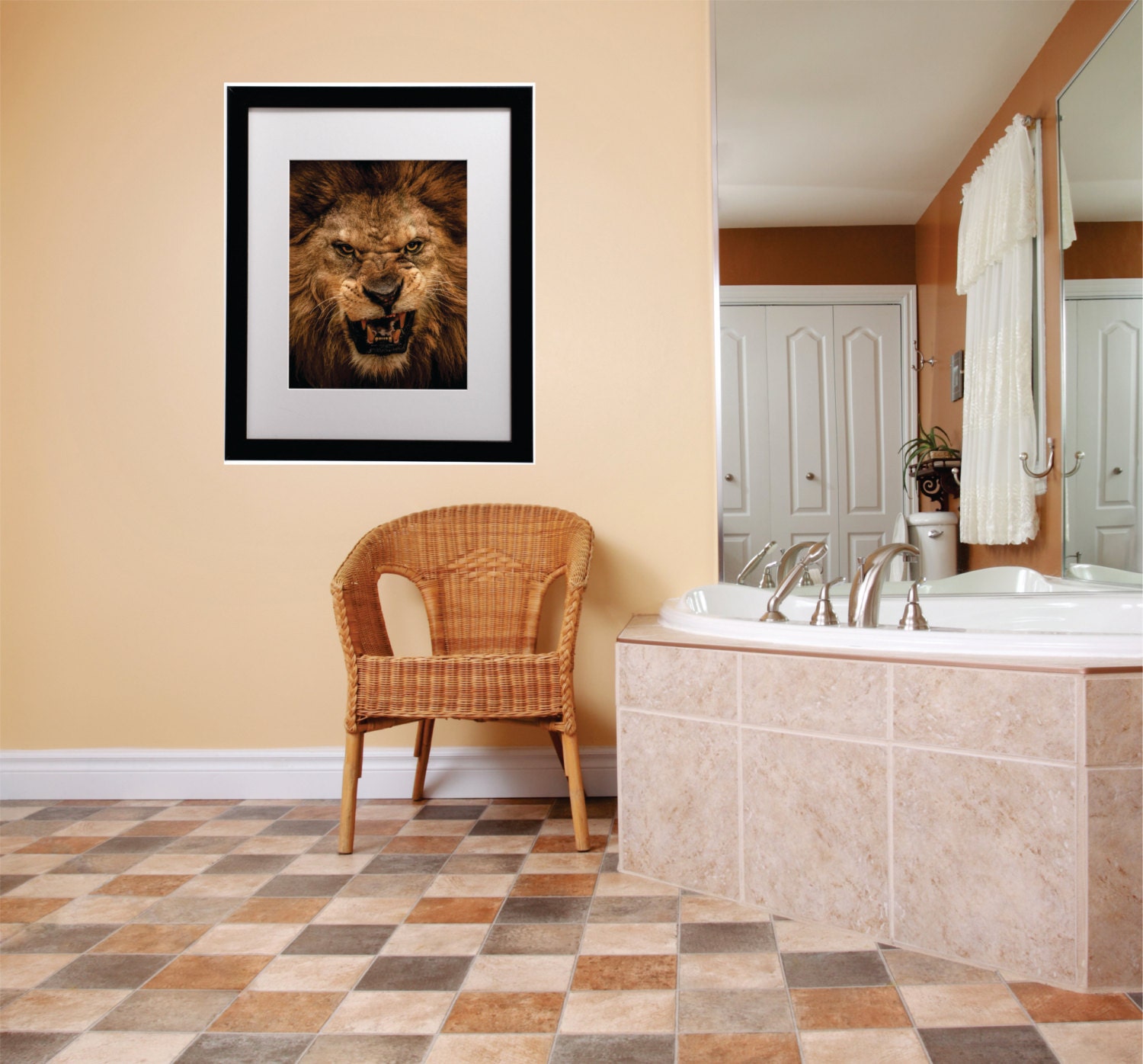 Angry Lion Face Wild Zoo Animal Picture Art Graphic Design Home Decor Peel & Stick Sticker Image Dining Room Vinyl Wall Decal 20x20