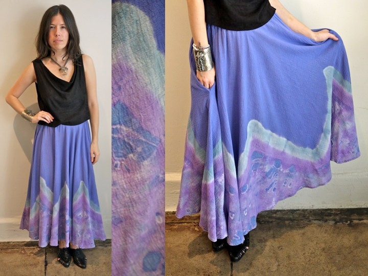 Vintage Purple Tie Dye Cotton Skirt with Pockets