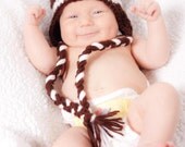 Super Cute Crochet Football Earflap Style Hat-Braided Tails-Available in Sizes Newborn-0/3mo-3/6mo-6/9mo-9/12mo-2/4t-Kids/Adult-Photo Prop