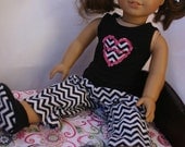 Sweat Heart collection  pj's to fit 18 inch american girl or similar doll, tank top, pants, slippers, and eyemask