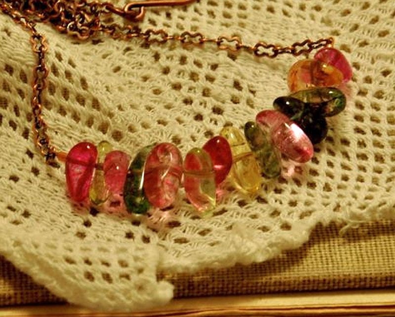 Rock Quartz Necklace Multicolored, Pink, Yellow, Green N15