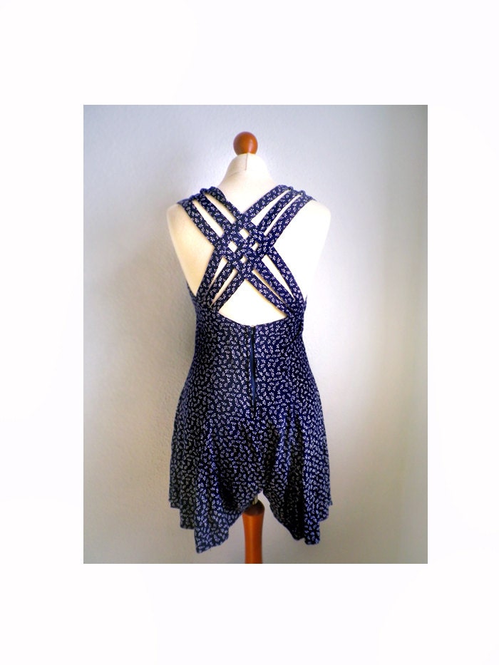 CROSSBACK SHORT JUMPER, darkblue with whte floral print, small-medium