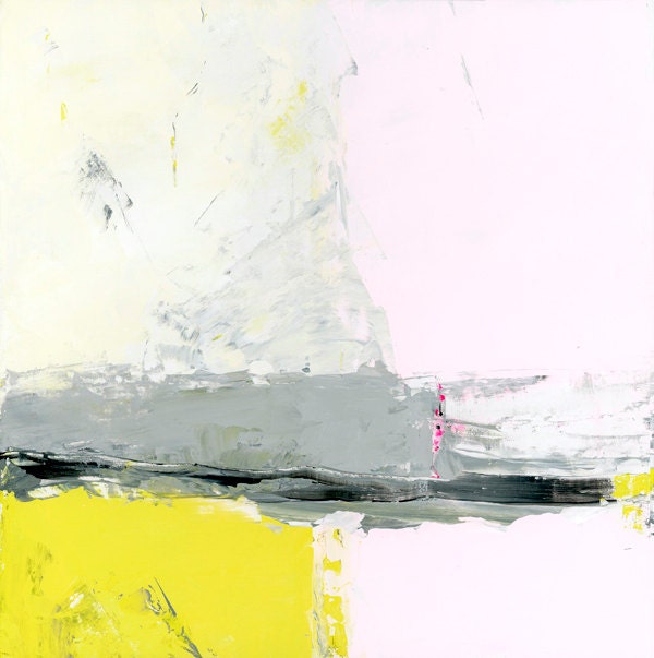 Pink Yellow Original Abstract Painting 12x12 acrylic contemporary art on canvas board for her straw grey girls room