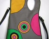 2in1 Sling Bag MEDIUM CANVAS BAG  cross body bag -tote wallet purse- hip bag  mixed fabrics in Gray-Green-Pink-Yellow-Black with circle