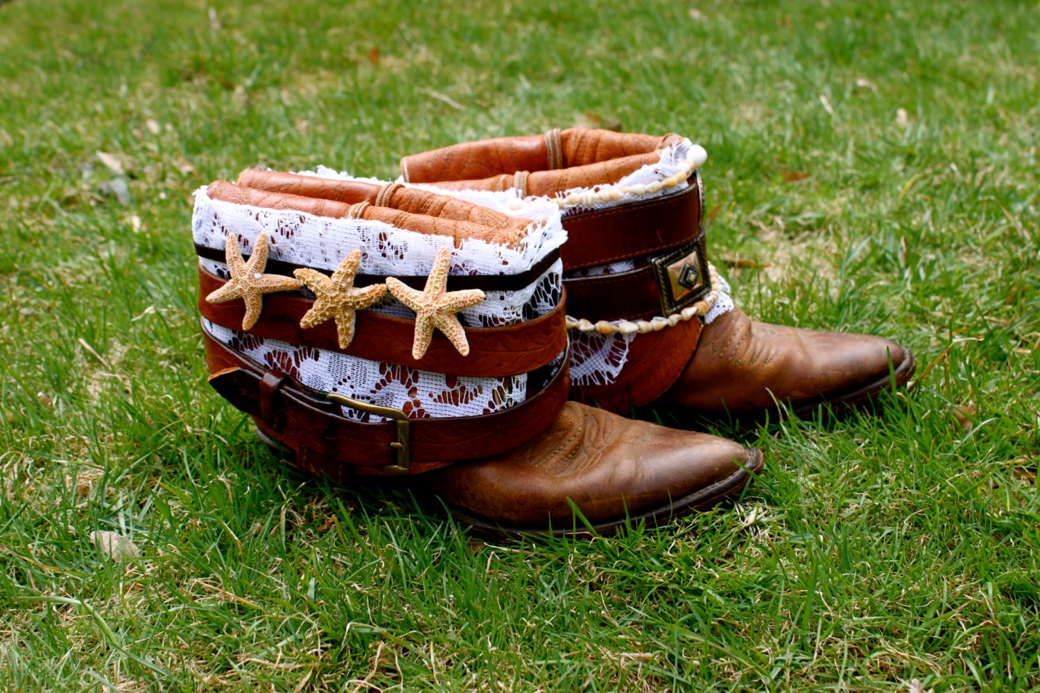 Running Free - Handmade Upcycled Leather Cowboy Boots Beach Size 6 Womens