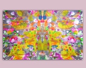 Butterfly - Original Abstract acrylic painting, Large size 44x27, stretched canvas, ready to hang, in Pink Yellow White