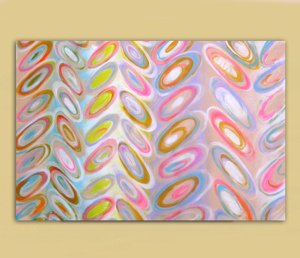 I move you move" Original Large Abstract Acrylic Painting 40x25 on stretched canvas in beige yellow blue lilac pink green orange