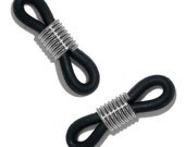 20 pieces - Black Eye Glass Silver SP Rubber Holder End Clasp Connector - craft Handmade accessories DIY accessoriess