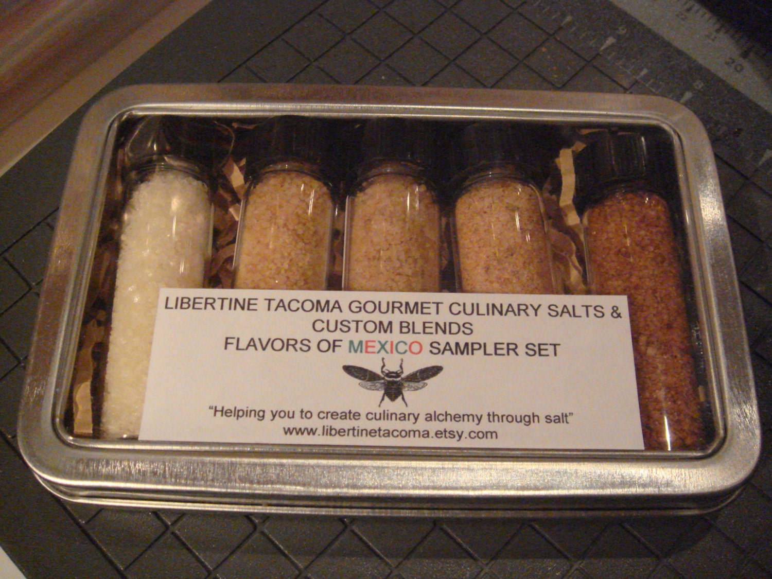 5 Vial Gourmet Culinary Salts & Blends Flavors of Mexico Sampler Set In Metal Box