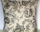 Paisley Decorative Pillow Cover- 20 x 20 Throw Pillow--Floral and Paisley--Black, Grey, Cream.