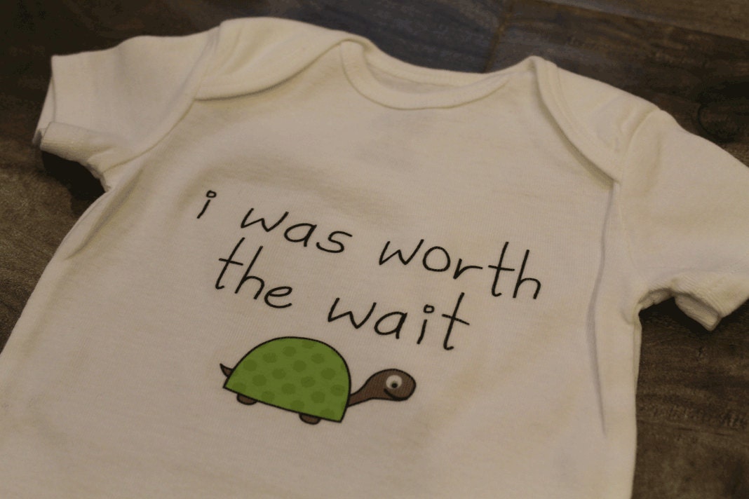 newborn cute bodysuit / onesie - i was worth the wait slogan - green gender neutral turtle
