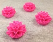 Hot Pink Flower Cabochon Flat Back Jewelry Decorations Crafts (6 Pieces)  - KarPenaEnterprises