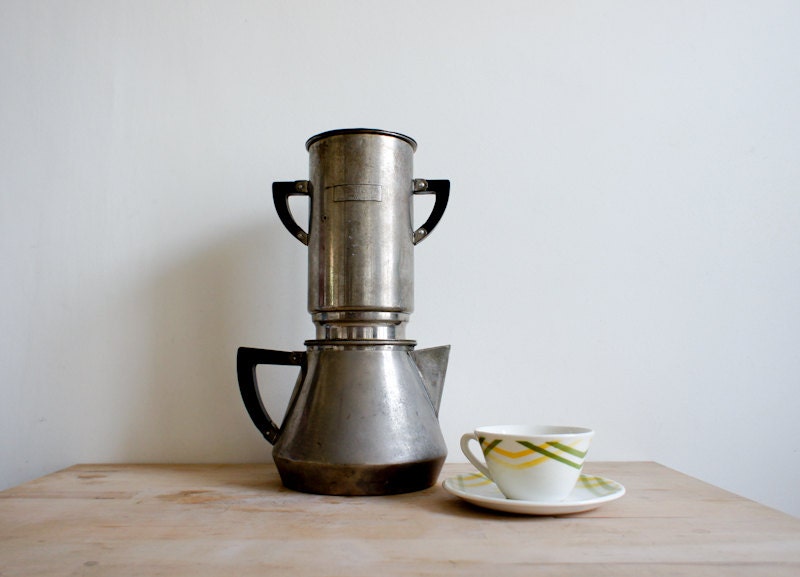 Vintage French Coffee Maker // 1940 Coffee Pot // Salam France // Silver metallic grey // french country rustic // kitchen