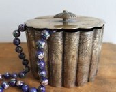 Vintage Victorian Style Silver Tone Biscuit Box with Scalloped Design
