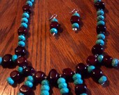 Sterling Pl. Turquoise, Jade, & Hematite Tiered Dangle Necklace and Earring Set