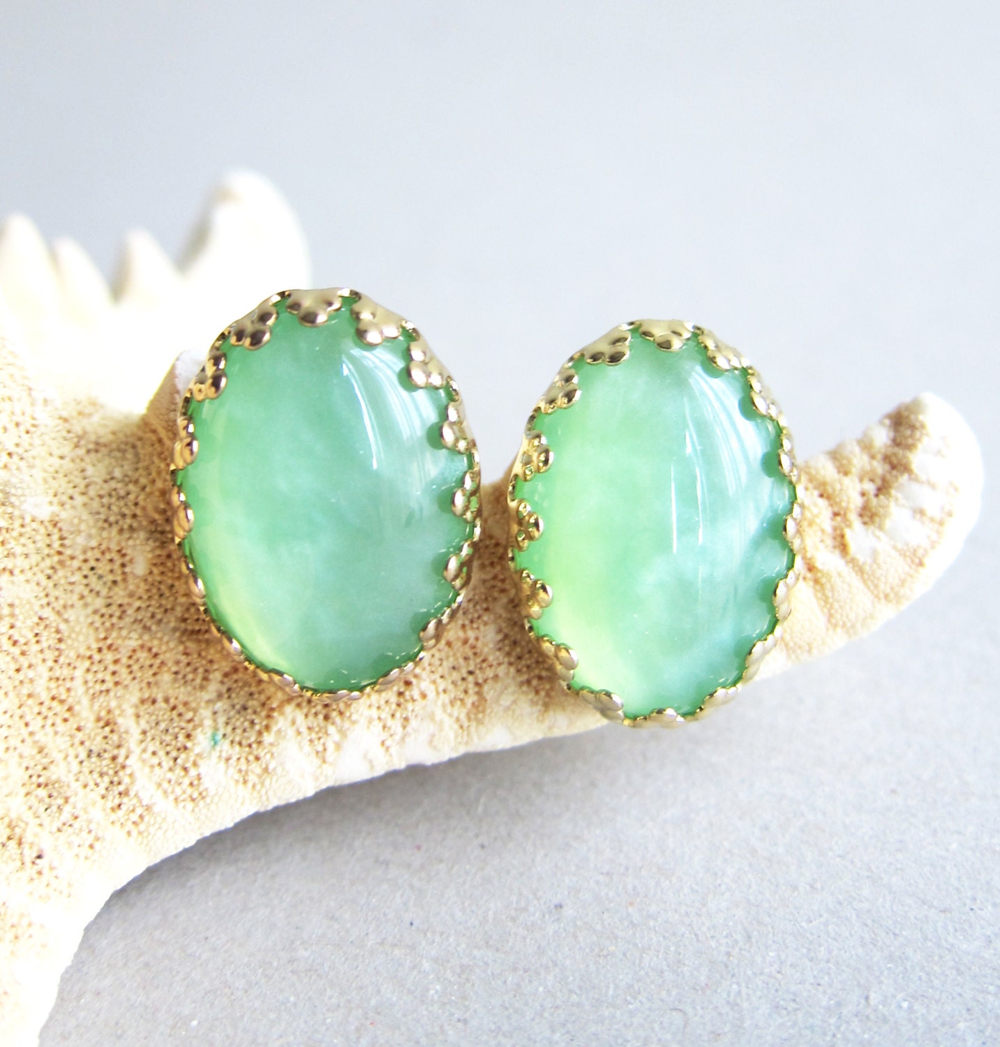 Mint Green Earrings Studs Gold Post Peridot Lime Light Pastel Bridesmaids Customized Wedding Bridal Jewelry Gift (AD1)