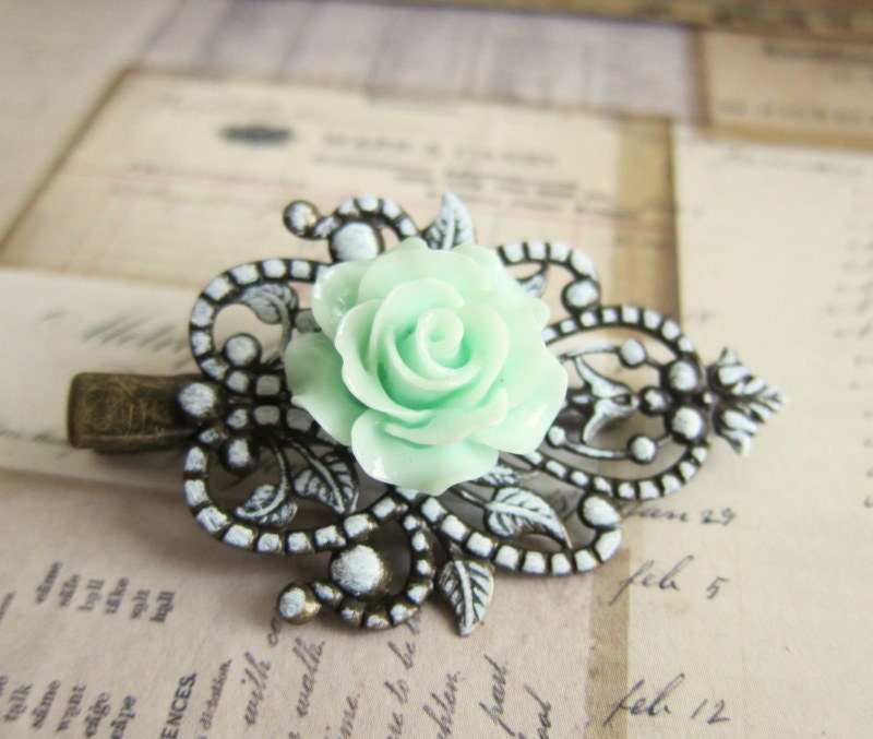 Hair Clip Mint Flower Clip Mint Green Floral Wedding Hair Clip Children Hair Accessories Little Girl Hair Clip Sisters Bridesmaid Gift