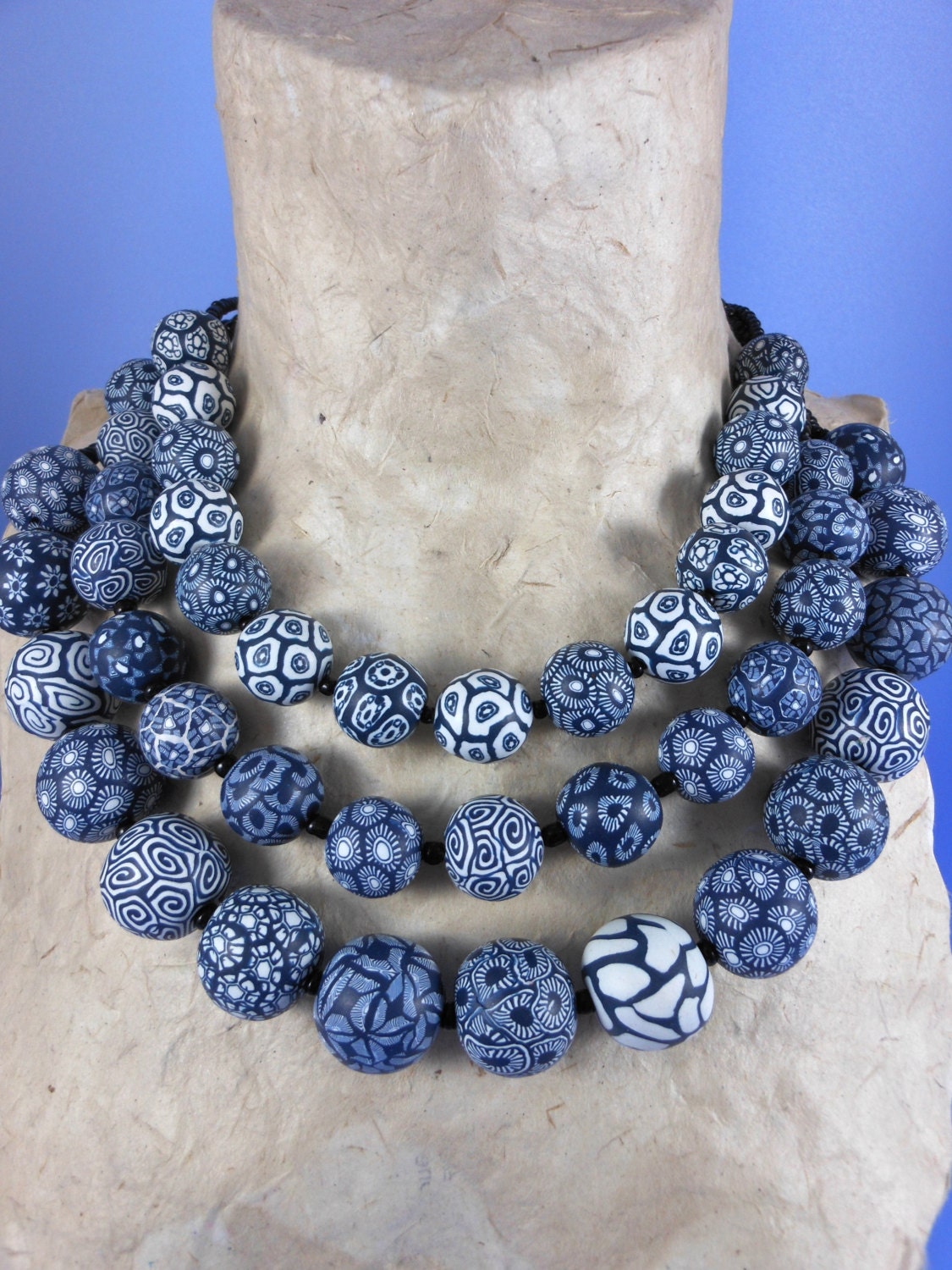 Jhapa's Japanese Mala-a navy and white bead necklace (Medium and small bead sizes available)